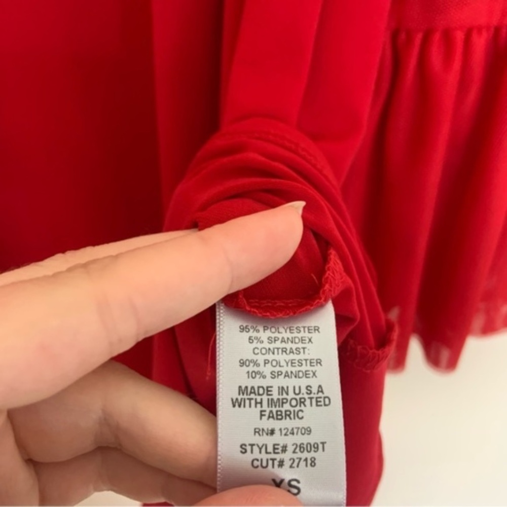 NWT New IC Collection Red Three Layered Shirring Mesh Sleeve Top Size XS - Picture 4 of 4